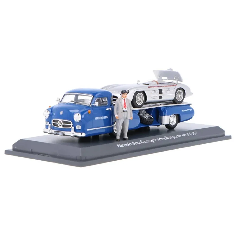 Playful toys MB Schnelltransporter Blaues Wunder with MB 300 SLR with Figurine - 1:43 Scale Diecast Model Truck Playful toys MB Schnelltransporter Blaues Wunder with MB 300 SLR with Figurine - 1:43 Scale Diecast Model Truck