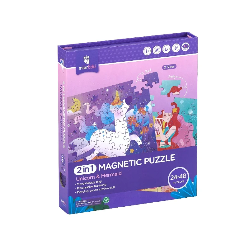 Innovative gamesMierEdu 2-In-1 Magnetic Puzzles - Unicorn & Mermaid