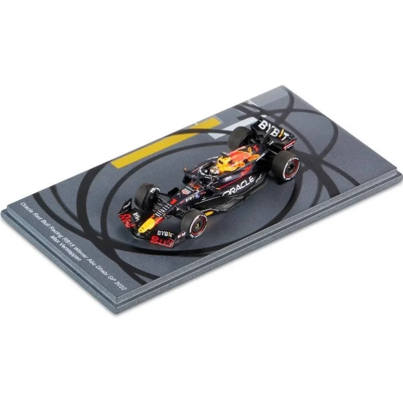 Durable toysOracle Red Bull Racing RB18 No.1 - Winner Abu Dhabi 2022 - Max Verstappen. (Bigger base with tyre marks) - 1:43 Scale Resin Model Car Durable toysOracle Red Bull Racing RB18 No.1 - Winner Abu Dhabi 2022 - Max Verstappen. (Bigger base with tyre marks) - 1:43 Scale Resin Model Car