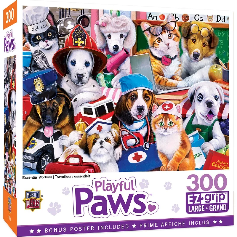 Strategic puzzles Playful Paws - Essential Workers 300 Piece Large Format Puzzle
