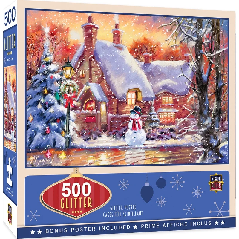Thought-provoking puzzles Snowman Cottage 500 Piece Glitter Puzzle